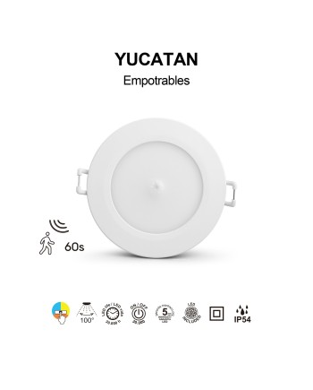 YUCATAN * EMPOTRABLE BLANCO LED IP54 - 8W - CCT - PIR SENSOR